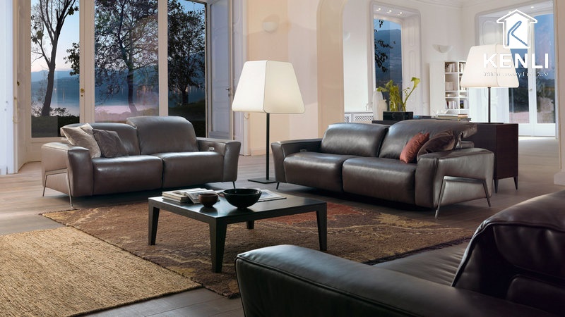 12 mẫu ghế sofa màu đen hứa hẹn gây bão trong năm 2021 6 Sofa da thật Ý app mb66 màu nâu đen