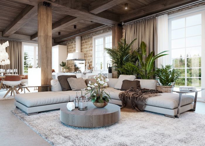 Mẫu Sofa góc mb66 casino Rustic phòng khách mở