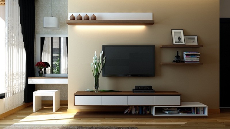 Mẫu trang trí kệ tivi vô cùng hiện đại