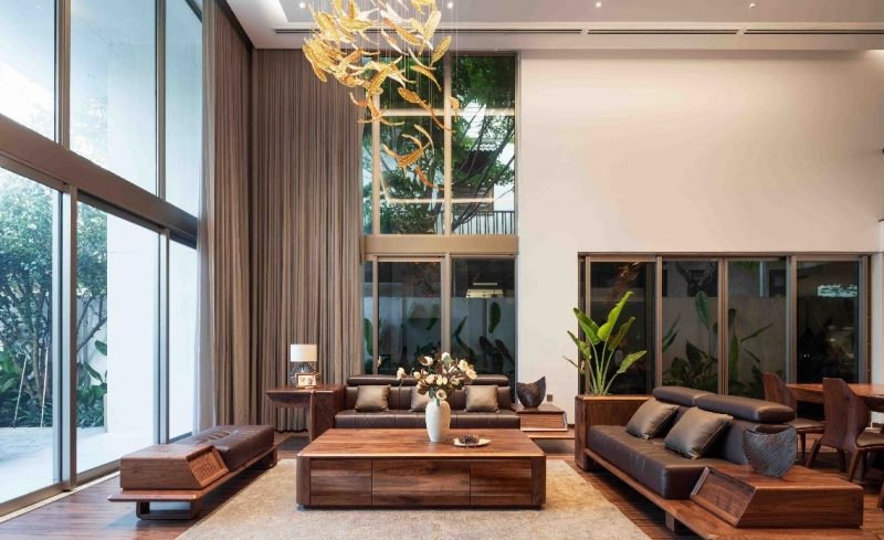 phòng khách hiện đại của nhà gỗ