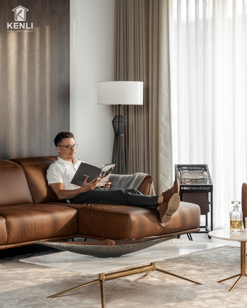 Tổng Hợp 8 Mẫu Sofa Da Bò Màu Nâu Ấm Áp Đẹp Nhất Hiện Nay 3 sofa văng góc L Barista màu nâu giúp thư giãn tuyệt đối