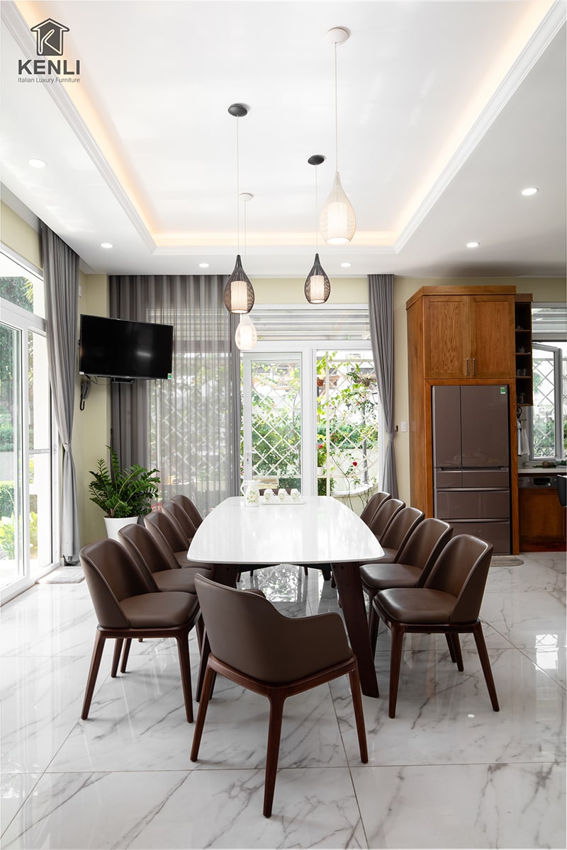 bộ bàn ăn 12 ghế đá Calacatta mb663